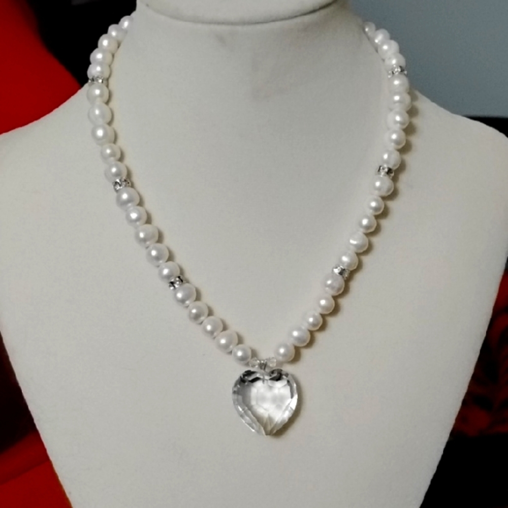 Hand Crafted Freshwater Pearl & Swarovski Crystal Necklace With Crystal Quartz F